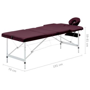 Massagetisch Klappbar 3 Zonen Aluminium Dunkellila