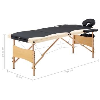  Massageliege Klappbar 3-Zonen mit Holzgestell Schwarz und Beige