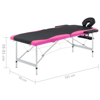 Massageliege Klappbar 2-Zonen Aluminiumgestell Schwarz und Rosa