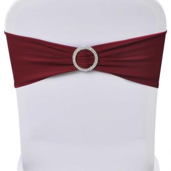 25x Stuhlschleifen Stretch Schleifenbänder + Diamant Schnalle Bordeaux