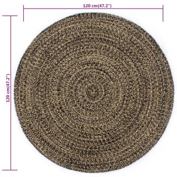 Teppich Handgefertigt Jute Schwarz und Natur 120 cm