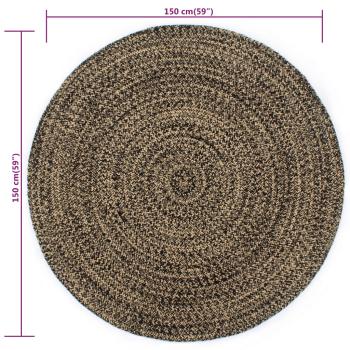  Teppich Handgefertigt Jute Schwarz und Natur 150 cm