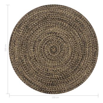  Teppich Handgefertigt Jute Schwarz und Natur 150 cm