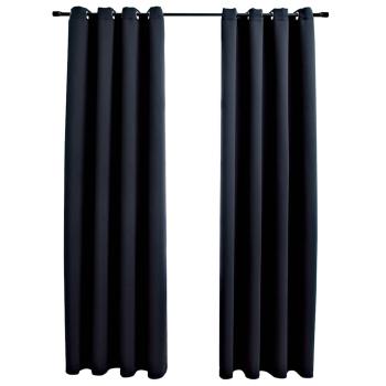 Verdunkelungsvorhänge mit Metallösen 2 Stk. Schwarz 140x175 cm