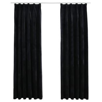 Verdunkelungsvorhänge mit Haken 2 Stk. Samt Schwarz 140x225 cm