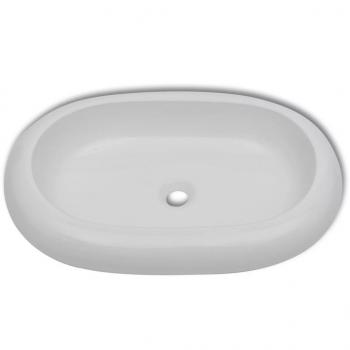 Keramik Waschtisch Waschbecken Oval Weiß 63 x 42 cm