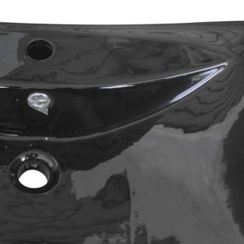 Luxuriöses Keramik-Waschbecken rechteckig mit Überlauf & Hahnloch schwarz 