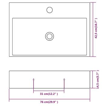 Waschbecken mit Hahnloch Keramik Weiß 76x42,5x14,5 cm
