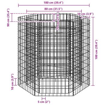 Sechseckiges Gabionen-Hochbeet 100×90×100 cm