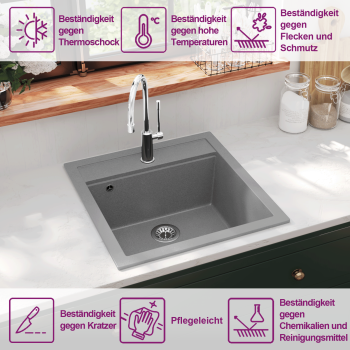 Granit-Küchenspüle Einzelbecken Grau 
