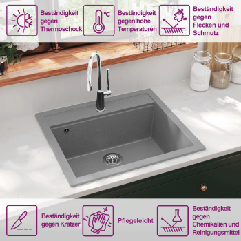 Granitspüle Einzelbecken Grau