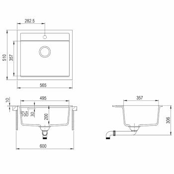 Granitspüle Einzelbecken Grau