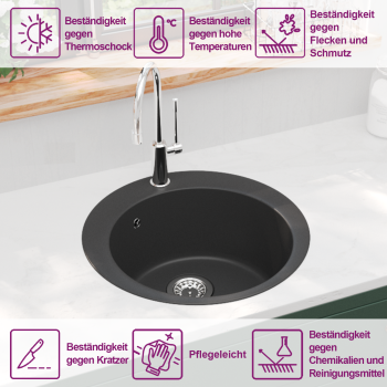 Granitspüle Einzelbecken Rund Schwarz 