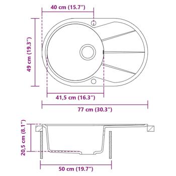 Granitspüle Einzelbecken Oval Schwarz 