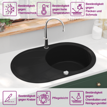 Granitspüle Einzelbecken Oval Schwarz 