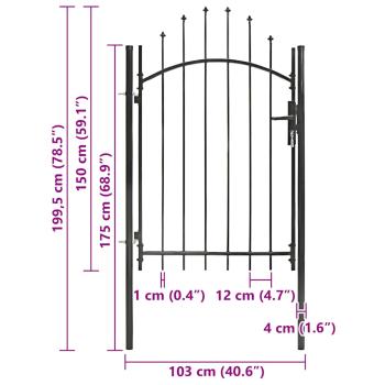 Gartentor Stahl 1 x 2 m Schwarz