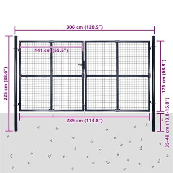 Mesh-Gartentor Verzinkter Stahl 289 x 175 cm Grau