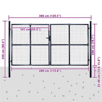 Mesh-Gartentor Verzinkter Stahl 289 x 200 cm Grau
