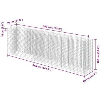  Gabionen-Hochbeet Verzinkter Stahl 360×50×100 cm
