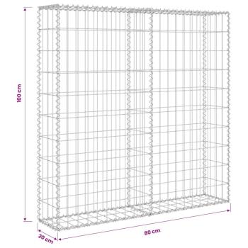 Gabionenwand mit Abdeckung Verzinkter Stahl 80×20×100 cm