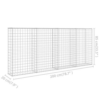 Gabionenwand mit Abdeckung Verzinkter Stahl 200×20×85 cm