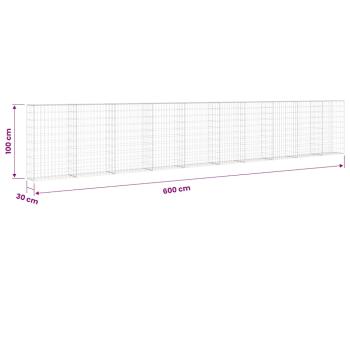 Gabionenwand mit Abdeckung Verzinkter Stahl 600×30×100 cm
