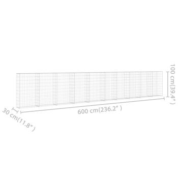 Gabionenwand mit Abdeckung Verzinkter Stahl 600×30×100 cm