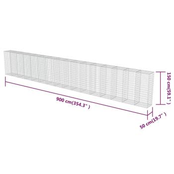 Gabionenwand mit Abdeckung Verzinkter Stahl 900×50×150 cm