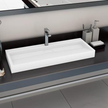 ARDEBO.de - Waschbecken 120 x 46 x 11 cm Mineralguss/Marmorguss Weiß