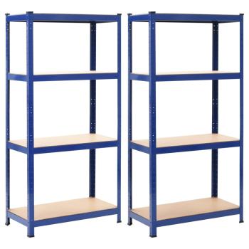 ARDEBO.de - Lagerregale mit 4 Böden 2 Stk. Blau Stahl & Holzwerkstoff