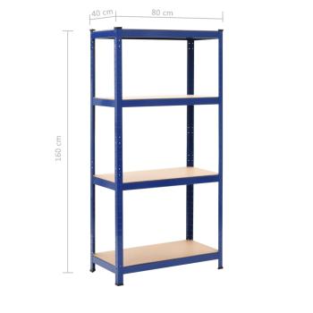 Lagerregale mit 4 Böden 2 Stk. Blau Stahl & Holzwerkstoff