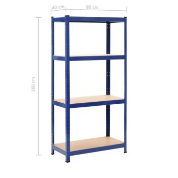 Lagerregale mit 4 Böden 2 Stk. Blau Stahl & Holzwerkstoff