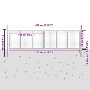 Gartentor Verzinkter Stahl 415 x 150 cm Silbern