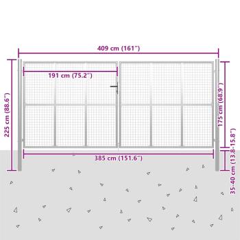 Gartentor Verzinkter Stahl 415 x 225 cm Silbern