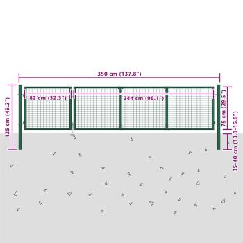 Gartentor Stahl 350 x 100 cm Grün