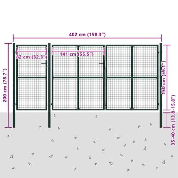 Gartentor Stahl 400 x 150 cm Grün