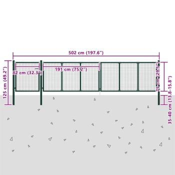 Gartentor Stahl 500×75 cm Grün