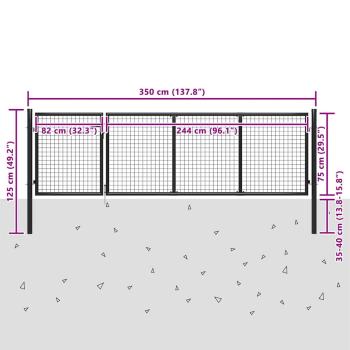 Gartentor Stahl 350 x 75 cm Anthrazit
