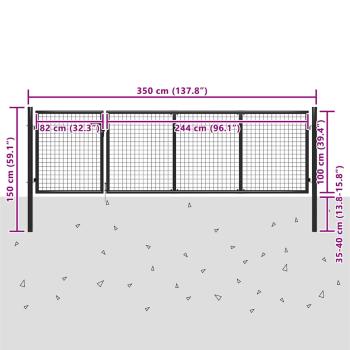 Gartentor Stahl 350 x 100 cm Anthrazit