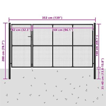 Gartentor Stahl 350 x 150 cm Anthrazit