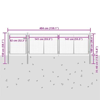 Gartentor Stahl 400 x 100 cm Silbern