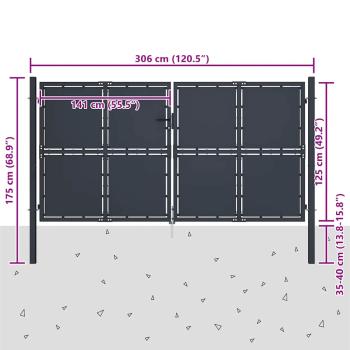 Gartentor Stahl 300 x 125 cm Anthrazit
