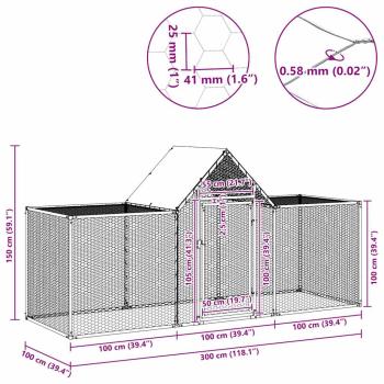 Hühnerstall 3x1x1,5 m Verzinkter Stahl