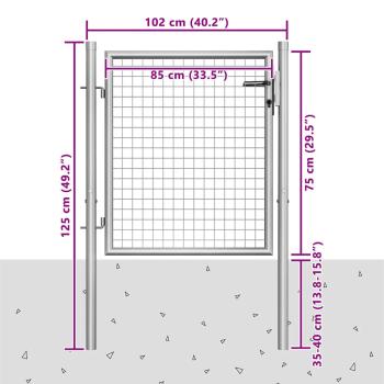Gartentor Verzinkter Stahl 105x125 cm Silbern