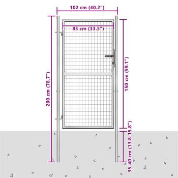 Gartentor Verzinkter Stahl 105x200 cm Silbern