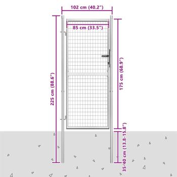 Gartentor Verzinkter Stahl 105x225 cm Silbern