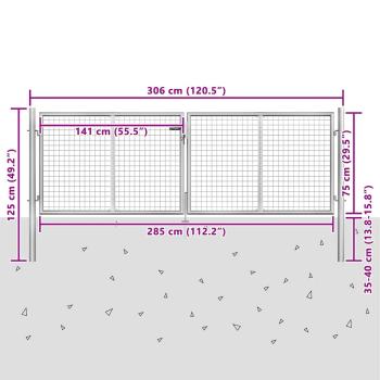Gartentor Verzinkter Stahl 306 x 125 cm Silbern