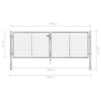 Gartentor Verzinkter Stahl 306 x 125 cm Silbern