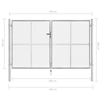 Gartentor Verzinkter Stahl 306 x 200 cm Silbern