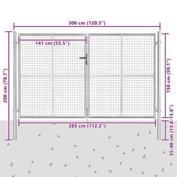 Gartentor Verzinkter Stahl 306 x 200 cm Silbern